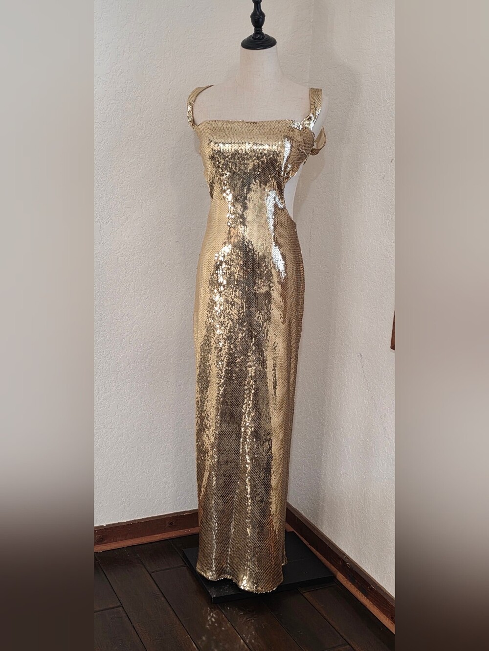 Adoria Gold Sequin Cut Out Maxi Dress - By MESHKI
